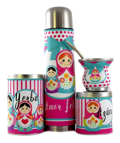 Imagen 1 de 4 de Set Matero Equipo De Ecocuero - Kit De Mate Mamushka