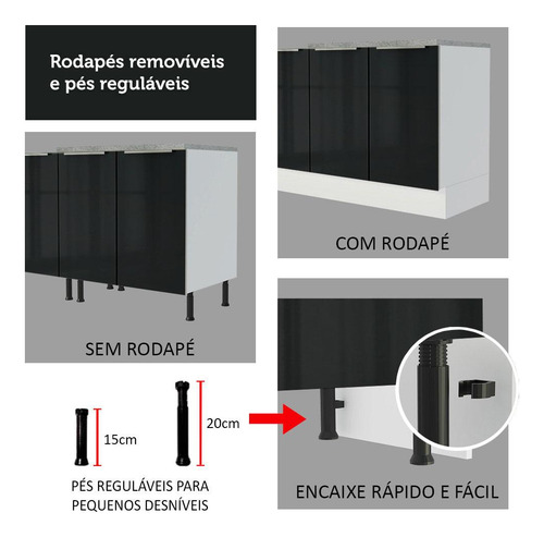 Gabinete Bajo Cocina Madesa Lux 60cm Con Encimera Color Blanco/Negro