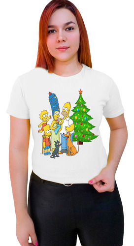 Polera Navideña 100%algodón Familia Los Simpson Navidad