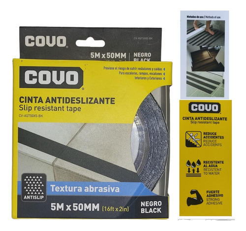 Cinta Anti Resbalante Negra Para Piso 5mtr X 50 Mm Covo 