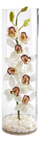 Nearly Natural Cymbidium Orchid - Jarrón Cilíndrico Alto .