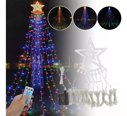 Cortina Cascada Estrella Árbol Navidad Luz Led Solar Control