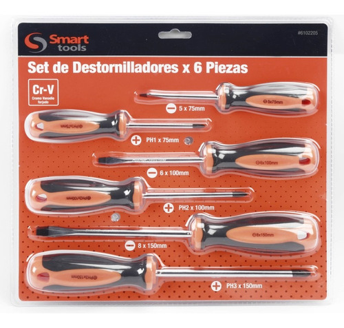 Juego Destornilladores Phillips/plano 6 Piezas - Smart Tools