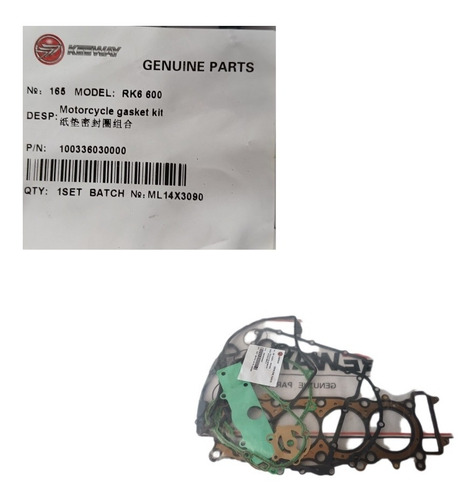 Imagen 2 de 2 de Kit Empacadura Rk6 600 Empaque Benelli Keeway Empire Empaque