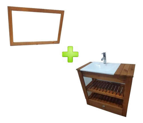 Vanitory Madera Bacha 80cm Cajón Rústico Campo Mas Espejo