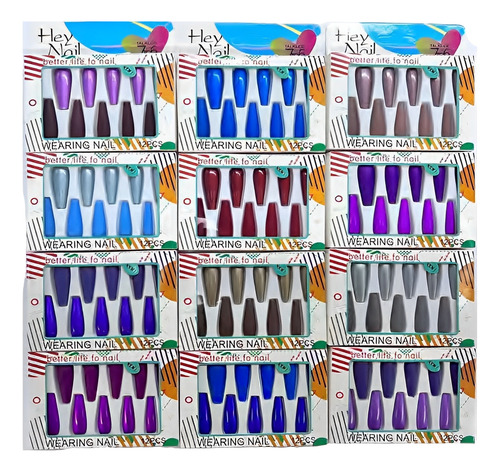 Uñas Postizas Decoradas Metálicas Y Matte 12 Unidad