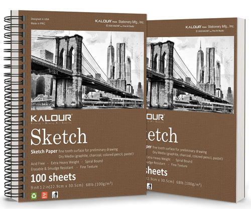 Kalour Cuaderno De Bocetos De 9 X 12 Pulgadas, 200 Hojas, Pa
