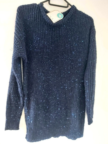 Buzo Sweater Azul Lana Con Lentejuelas Talle M Nuevo