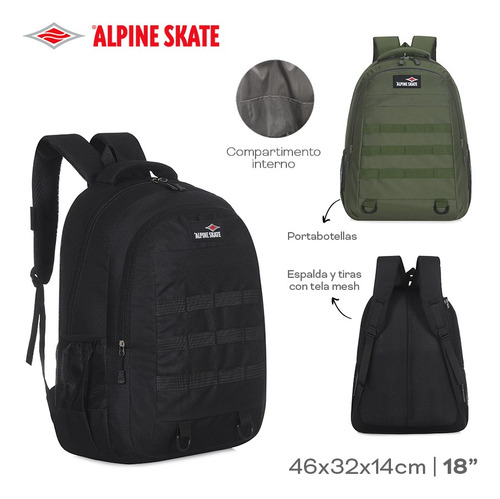 Mochila Tactica Alpine Skate Molle Ajustable Mesh Acolchada Color Negro 17748 Diseño De La Tela Liso