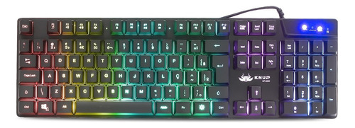 Teclado gamer Knup KP-2050 QWERTY português Brasil cor preto com luz RGB