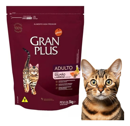 Alimento Gran Plus Para Gato Adulto Sabor Salmão E Arroz Em Saco De 3kg