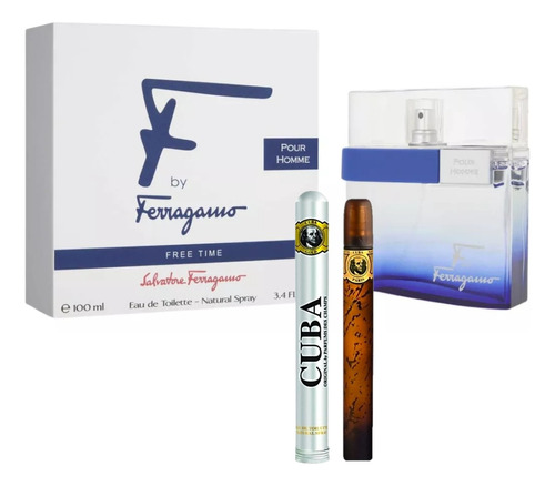 F By Ferragamo Free Time 100ml Caballero+perfume Cuba 35ml