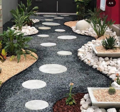 Imagen 4 de 4 de Piedra Decorativa Marmol Negra Cenizo Para Jardín