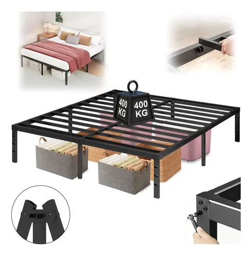Cama de Casal de Aço Preto com Espaço de Armazenamento