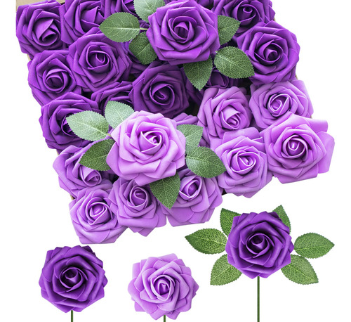 Voumanillor Flor Falsa 25 Rosa Morada Para Regalo Dia San