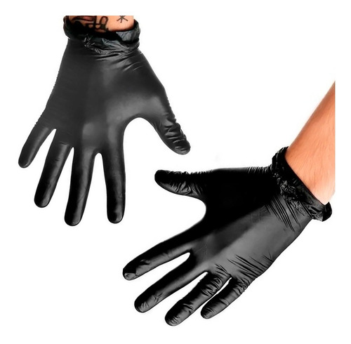 Imagen 4 de 6 de Guantes Negros De Nitrilo Descartables X 100 Unidades