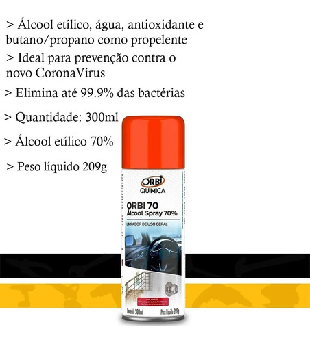 Kit 10 Álcool Spray 70% Antisséptico Bactericida 300ml