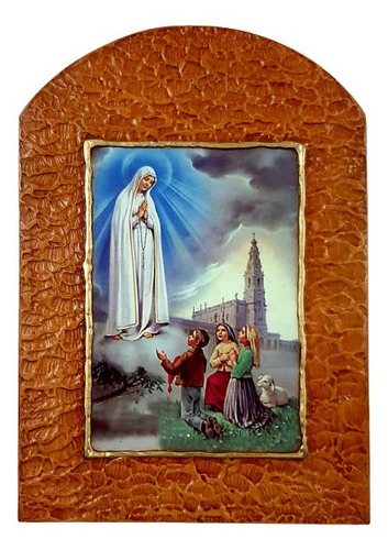 Cuadro De Ntra Sra De Fátima - Madera - Estucado 17 X 24 Cm