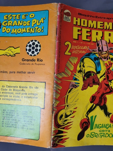 Bloquinho Extra Apresenta N° 3 Homem De Ferro. Original. Raríssimo. Editora Bloch. Ano 1975 (Usado)