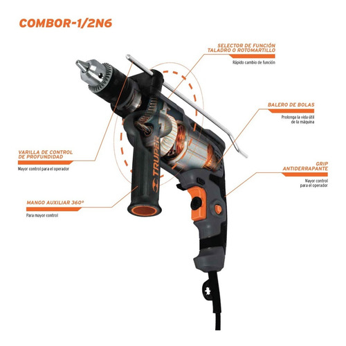 Imagen 8 de 9 de Combo Rotomartillo 700w C/brocas Lentes De Seg Truper 100292 Frecuencia 60 Hz Color Gris
