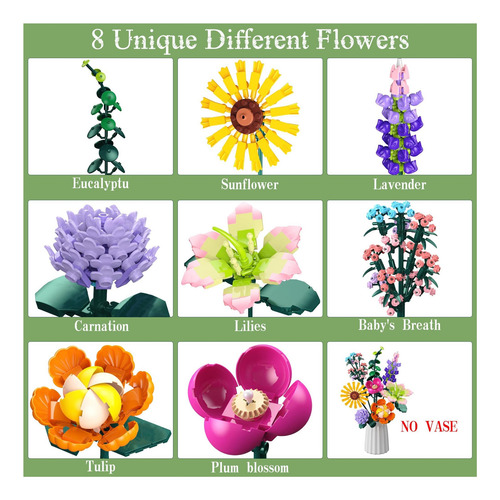 Kit De Construcción De Ramas De Flores, 861pcs Colección De