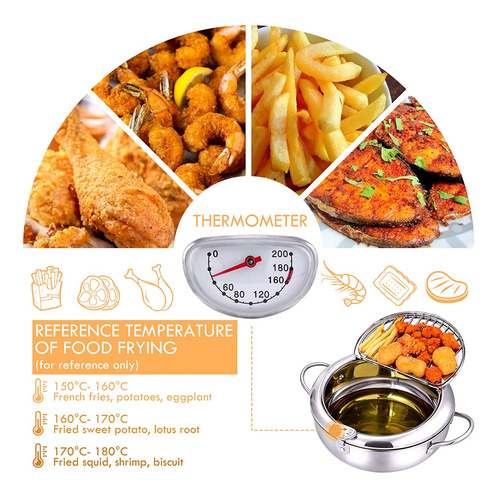 Olla For Freír Con Termómetro Y Tapa 304 Tempura Fryer Pan