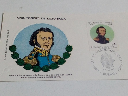 Tarjeta Filatelia Día De Emisión 20 /8/83  Luzuriaga