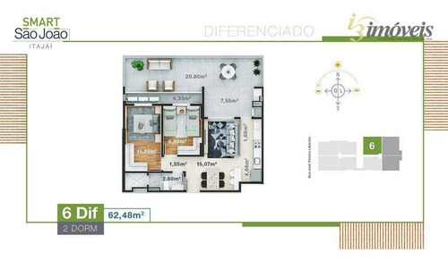 Imagem 11 de 22 de Smart São João - Apartamento Para Venda Com 2 Dormitórios, 1 Vaga No Bairro São João Em Itajaí - Sc - Ap2380