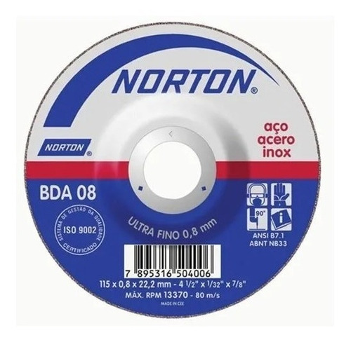 Disco Multicorte Chato 115x1.0 Mm Norton (pack De 10 Unid.)