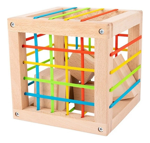 Cubo Didáctico Sensorial Montessori Con Elásticos Y Figuras