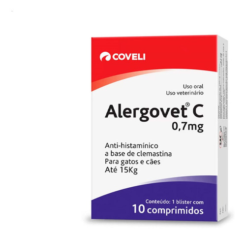 Alergovet C 0,7mg 10 Comp Para Gato Cachorro Até 15kg Coveli