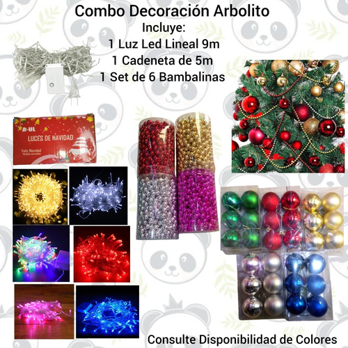 Combo Decoración Árbol Navidad / Luces / Bambalinas / Cadena
