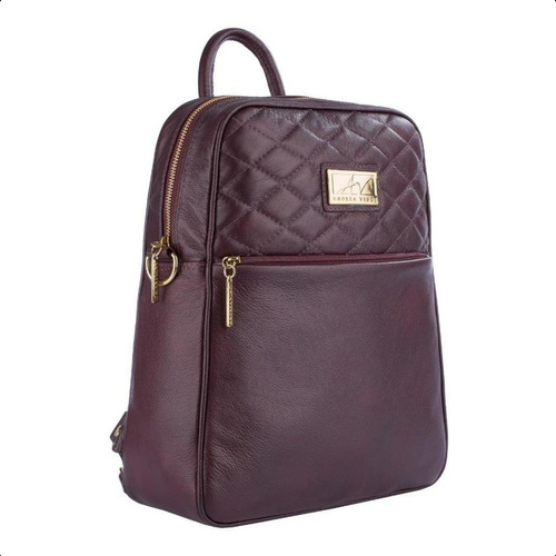 Mochila Feminina De Couro Com Matelassê Lune Cor Marsala