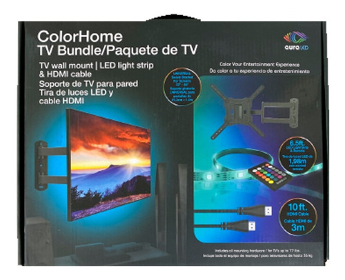 Set Soporte De Pared Para Tv, Tira De Luces Led Y Cable Hdmi Color multicolor