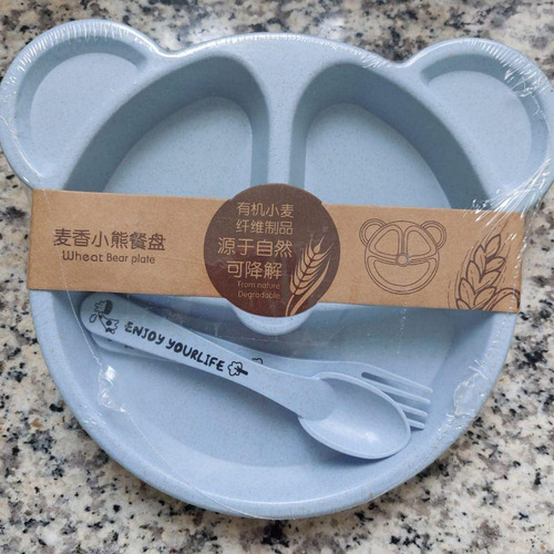 Prato Infantil Ursinho Com Divisórias - Biodegradável - 20cm