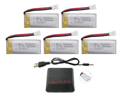 5 Bateras De 3.7 V, 500 Mah, 25c Con Cargador Para Drones