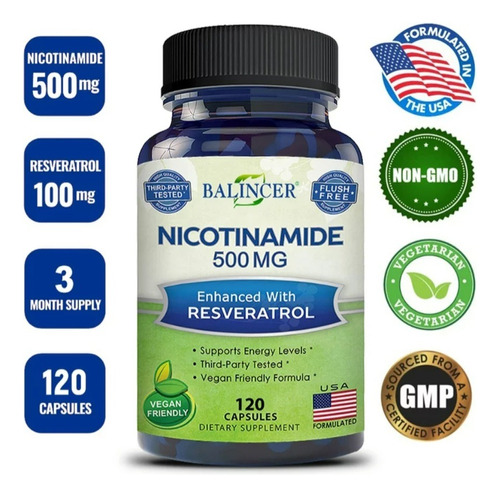 Balincer Nicotinamida 500mg  Con Resveratrol 120 Cápsulas