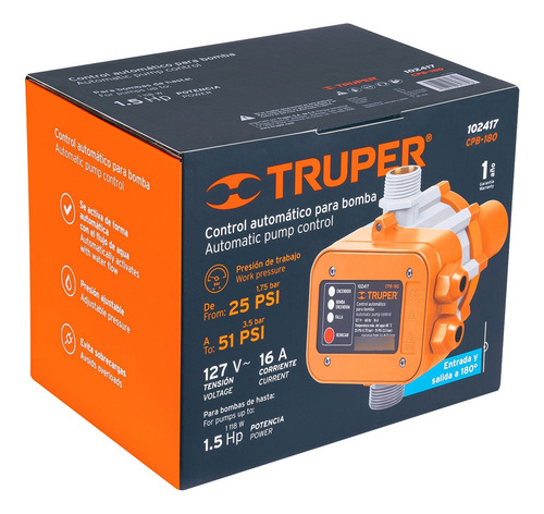 Control Automático De Presión De Bombas Para Agua 180 Truper