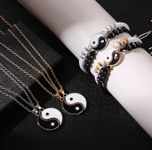 Yin Yang Juego De Pulseras Con Collar, Pulseras Ajustable