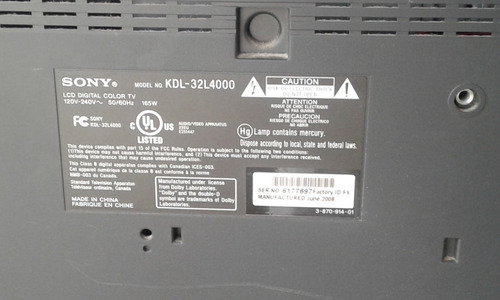Imagen 2 de 5 de Sony Bravia Lcd 32 Pulgadas Para Repuesto