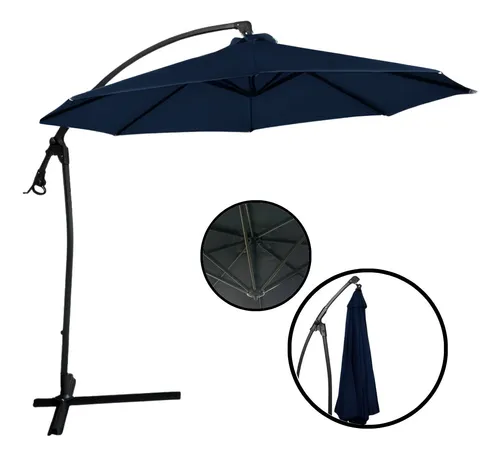comprar Ombrelone Lateral Suspenso 3 Metros Azul Com Base E Manivela