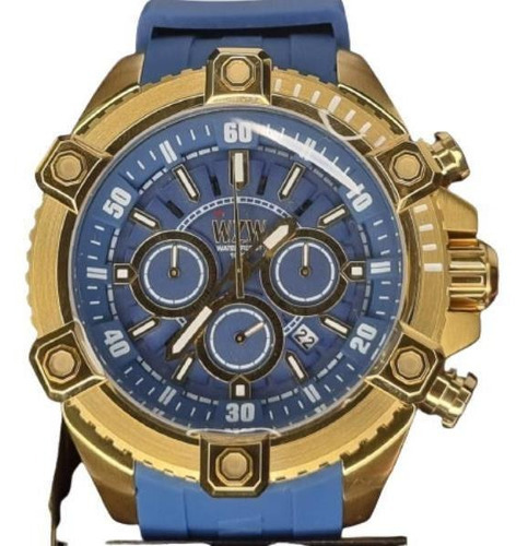 Relogio Wzw7252 Azul Com Dourado Cronografo Original C/nfe