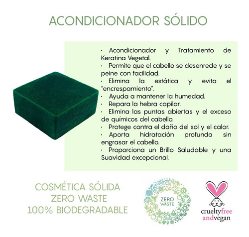 Imagen 2 de 2 de Acondicionador Y Tratamiento Capilar Sólido Con Keratina Veg