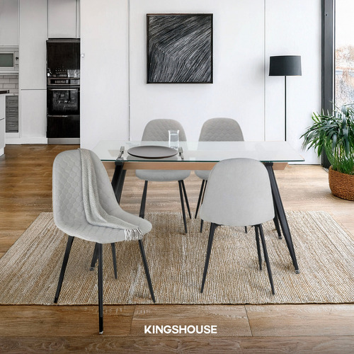 Juego De Comedor 4 Sillas Tapizado Mesa Vidrio Estilo Eames
