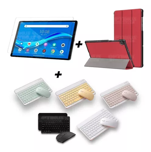 Kit Vidrio templado + Estuche Protector Goma + Teclado y Mouse Bluetooth  para Tablet Lenovo Tab M8 8505x / x8505f Color Azul - Color del Teclado  Verde