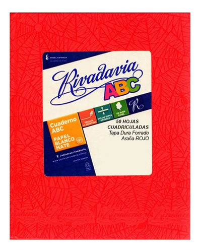 Cuaderno Tapa Dura Abc 50 Hojas 19x23,5 Rivadavia Color Rojo araña cuadriculado