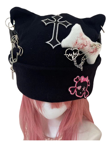 Y2k Chica Subcultura Gótico Punk Gato Oído Sombrero