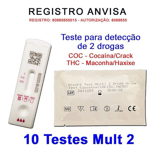 Imagem 3 de 5 de 10 Kits Para Teste De Duas Substâncias Coc+thc Com Coletor