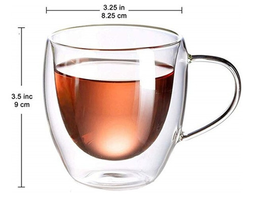 Imagen 5 de 7 de Pack 2 Tazas De Vidrio Doble Pared Café Té 250 Ml Cappuchino