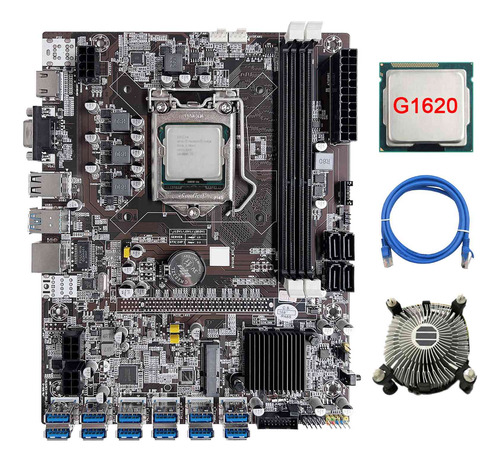 Placa Base B75 De 12 Tarjetas Bct+cpu G1620+ventilador De Re